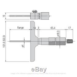 0-75mm Mitutoyo 129-110 Interchangeable Rod Depth Micrometer Gauge