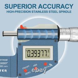 Digital Micrometer Metric & Inch, 0.00005 Resolution, 0.0001 Accuracy Stainles