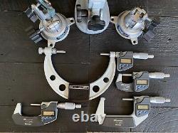 LOT 0f 5 Mitutoyo Micrometers 5 digital, plus stands