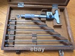 MITUTOYA. 001 DIGITAL COUNTER DEPTH MICROMETER with 6 Rods in Wood Case
