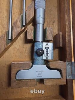 MITUTOYA. 001 DIGITAL COUNTER DEPTH MICROMETER with 6 Rods in Wood Case