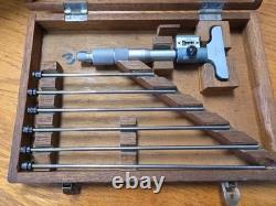 MITUTOYA. 001 DIGITAL COUNTER DEPTH MICROMETER with 6 Rods in Wood Case