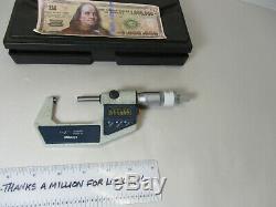 MITUTOYO # 293-722-30, 1 2 x. 00005 or. 001 mm Digital Micrometer, Case, EC