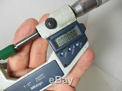 MITUTOYO # 293-722-30, 1 2 x. 00005 or. 001 mm Digital Micrometer, Case, EC