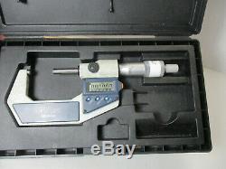 MITUTOYO # 293-722-30, 1 2 x. 00005 or. 001 mm Digital Micrometer, Case, EC