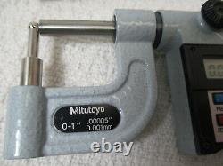 MITUTOYO # 395-733 Digital Micrometer. 184 Round Anvil, 0 1 x. 00005, LN