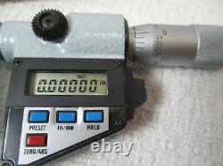 MITUTOYO # 395-733 Digital Micrometer. 184 Round Anvil, 0 1 x. 00005, LN