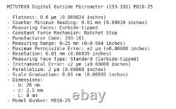 MITUTOYO Digital Outside Micrometer (193-101) M810-25