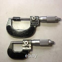 Mitutoyo 0-1 And 1-2 Digit Cou Yet Outside Micrometer With Lock Spindles