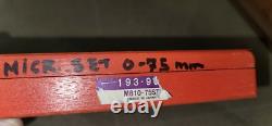 Mitutoyo 193-901 Digit Outside Micrometers, Ratchet Stop, 0-75mm Range, 0.0001