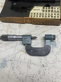 Mitutoyo 226-137 Digit Thread Micrometer 0-1.001 with 4 Anvils Sets. Metric
