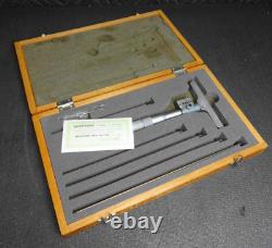 Mitutoyo 229-132 Digital Depth Micrometer DMC4 6 Kit in Wood Storage Case