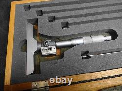 Mitutoyo 229-132 Digital Depth Micrometer DMC4 6 Kit in Wood Storage Case