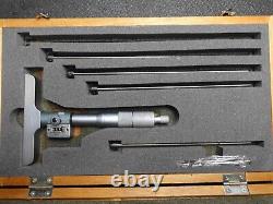 Mitutoyo 229-132 Digital Depth Micrometer DMC4 6 Kit in Wood Storage Case