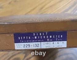 Mitutoyo 229-132 Digital Depth Micrometer DMC 0-6 K. Japan Original Wood Box