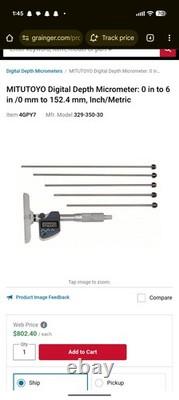 Mitutoyo 329-350-30 Digital Depth Micrometer 0-6/ 0-150mm -6 Rods Gently used