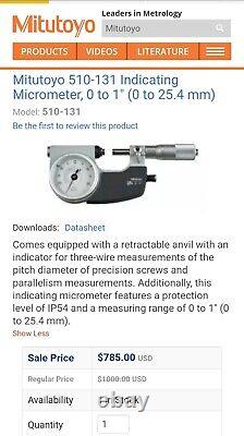 Mitutoyo 510-131 Indicating Micrometer 0-1, 0-25.4mm(BRAND NEW!)