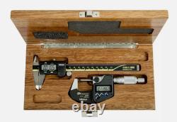 Mitutoyo 64PKA076B Digimatic Kit 0-1 Micrometer & 0-6 Caliper, Mahogany Case