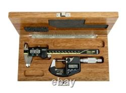Mitutoyo 64PKA076B Digimatic Kit 0-1 Micrometer & 0-6 Caliper, Mahogany Case