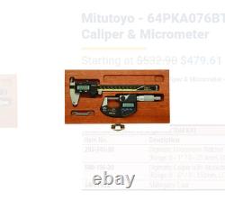 Mitutoyo 64PKA076B Digimatic Kit 0-1 Micrometer & 0-6 Caliper, Mahogany Case