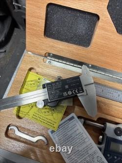 Mitutoyo Digital Caliper And Micrometer Set In Wooden Box Very Nice