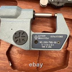 Mitutoyo Digital Calipers 500-136 & Digital Micrometer 293-765-30 Set Wood Case