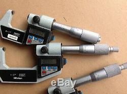 Mitutoyo Digital Micrometer 3 Pc Set, Very Good Condition