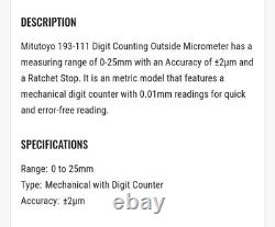 Mitutoyo Micrometer M825-1 193-211