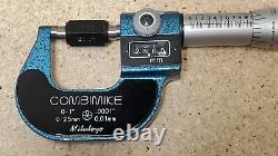 Mitutoyo No. 159-211 Combimike 0 to 1 and 0 mm to 25 mm outside micrometer