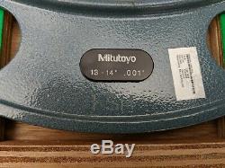 Mitutoyo digital. 0001 outside Micrometer 13-14 with Ratchet Stop in wooden box