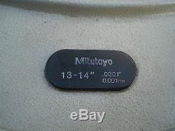 Mitutoyo digital. 0001 outside Micrometer 13-14 with Ratchet Stop in wooden box