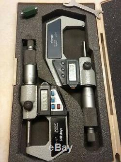 Mitutoyo digital micrometer set, 0-1, 1-2 no. 293-721-10 and 293-722-30