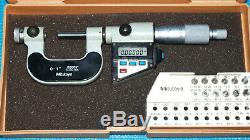 NICE MITUTOYO 0-1 DIGITAL THREAD MICROMETER with 6 PAIR of ANVILS 3.5-64 TPI