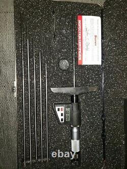 Starrett Digital Depth Micrometer Set with 5 Rods Case & inspection certificate
