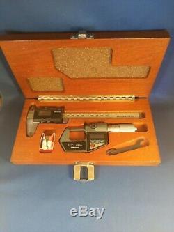 Vintage MITUTOYO Digimatic Digital Caliper & Micrometer Set in Wood Case