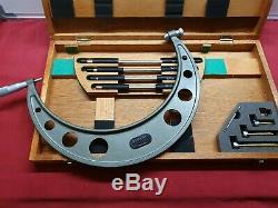 Vintage Mitutoyo 104-151 Outside Micrometre with 4 Interchangeable Anvils 8-12